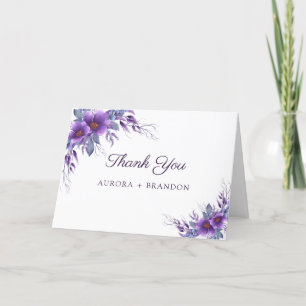 Rustic Purple Floral Wedding Thank You Card