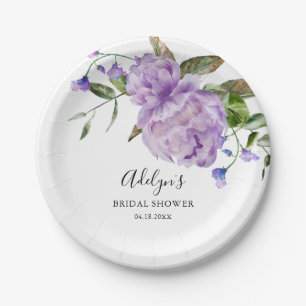Rustic Purple Flower Greenery Bridal Shower Paper Plate