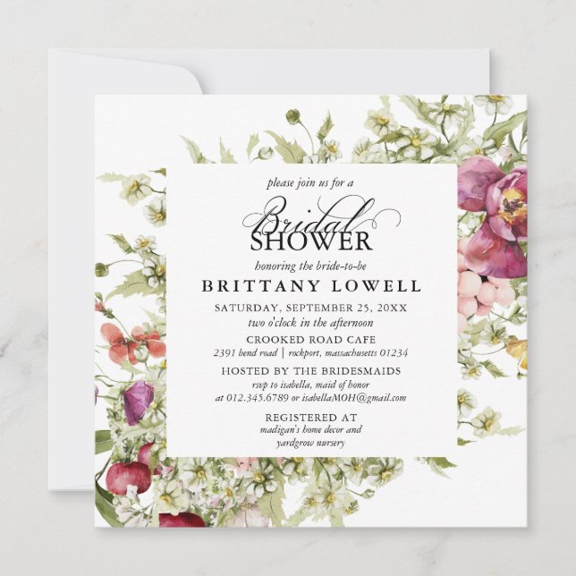 Rustic Purple Flower White Daisy Bridal Shower Inv Invitation (Front)
