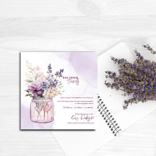 Rustic Purple Flowers Mason Jar Wedding Details Enclosure Card