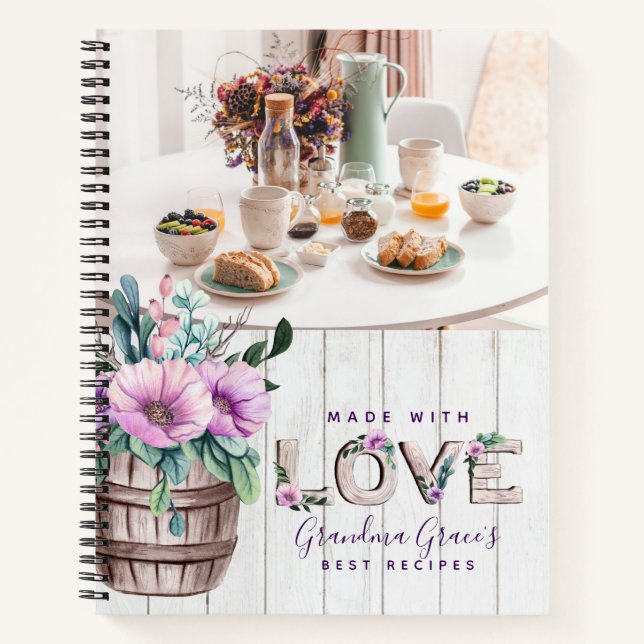 Rustic Purple Flowers Recipe Book for Grandmother (Front)