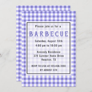 Rustic Purple Gingham Farmhouse BBQ Party Invitation