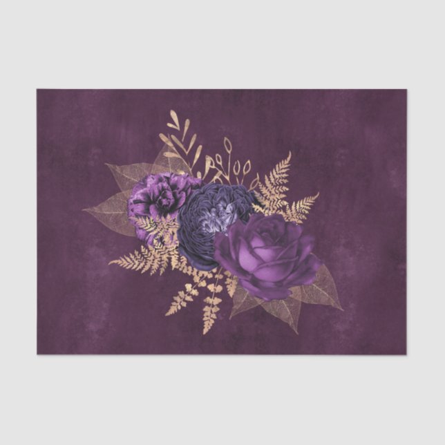 Rustic Purple Gold Graphic Floral Tissue Paper (Front)