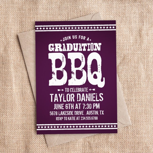 Rustic Purple Graduation Party BBQ Invitation (Creator Uploaded)