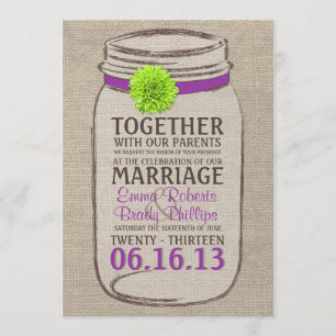 Rustic Purple & Green Mason Jar Wedding Invitation