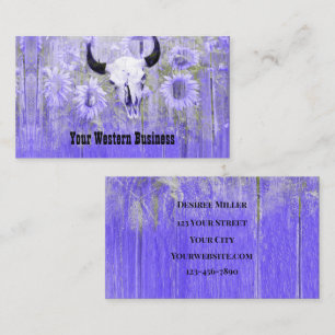 Rustic Purple Green Western Bull Skull Sunflowers Business Card