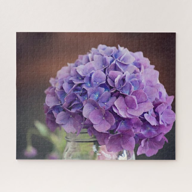 Rustic Purple Hydrangea in Mason Jar Photograph Jigsaw Puzzle (Horizontal)
