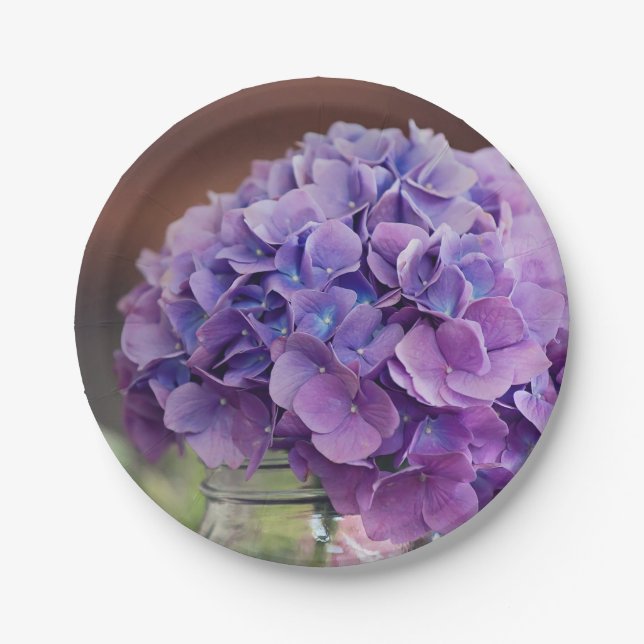 Rustic Purple Hydrangea in Mason Jar Photograph Paper Plate (Front)
