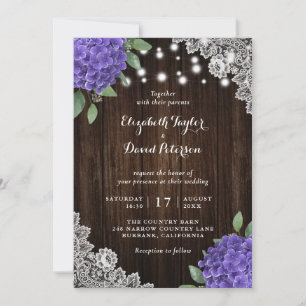 Rustic Purple Hydrangea Wedding Invitations