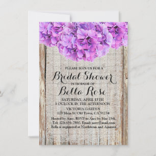 Rustic purple hydrangeas bridal shower  ph1 invitation