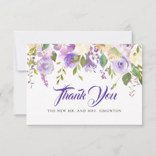 Rustic Purple Ivory White Floral Wedding Thank You Card