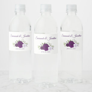 Rustic Purple & Lavender Roses Elegant Wedding Water Bottle Label