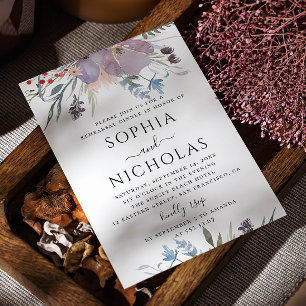 Rustic purple lilac garden floral rehearsal dinner invitation