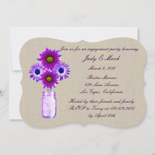 Rustic Purple Mason Jar Engagement Party Invite (Front)
