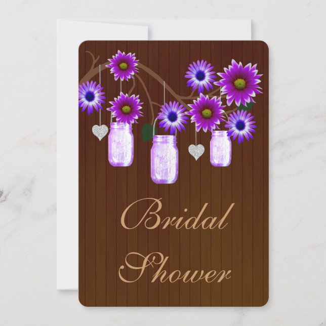 Rustic Purple Mason Jars Bridal Shower Invitation (Front)
