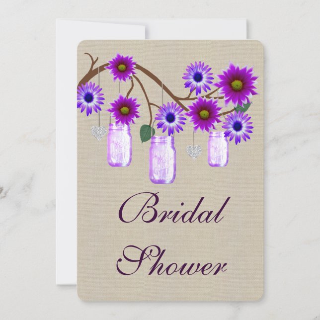 Rustic Purple Mason Jars Bridal Shower Invitation (Front)