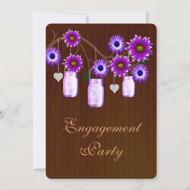 Rustic Purple Mason Jars Engagement Party Invite (Front)