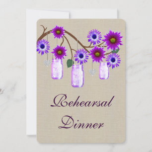Rustic Purple Mason Jars Rehearsal Dinner Invite