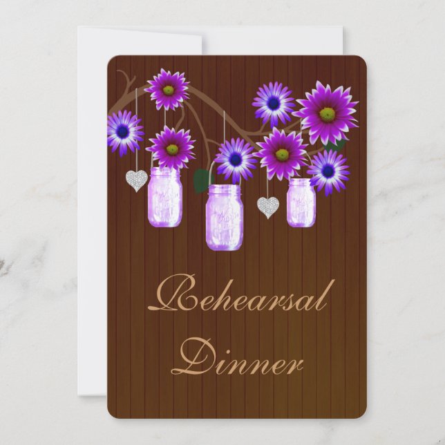Rustic Purple Mason Jars Rehearsal Dinner Invite (Front)