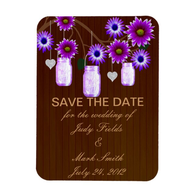 Rustic Purple Mason Jars Save The Date Magnet (Vertical)