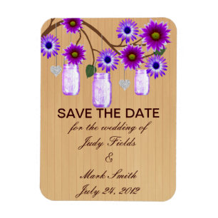 Rustic Purple Mason Jars Save The Date Magnet