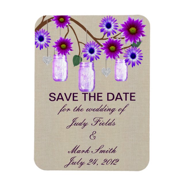 Rustic Purple Mason Jars Save The Date Magnet (Vertical)