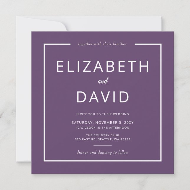 Rustic Purple Modern Minimalist Wedding Invitation (Front)