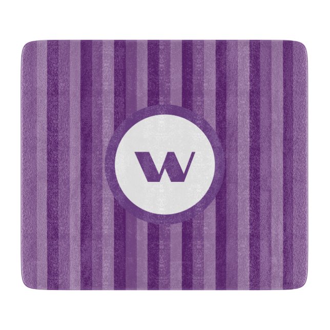 Rustic Purple Monogram & Stripes Cutting Board (Front)