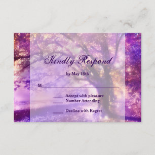 Rustic Purple Oak Tree Wedding RSVP Card