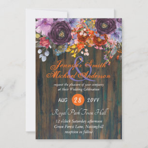 Rustic Purple Orange Pink Floral Wedding Invitatio Holiday Card