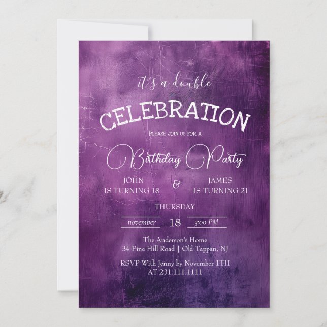 Rustic Purple Paper Double Birthday Party  Invitation (Front)