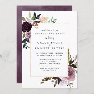Rustic Purple Pink Floral Engagement Party Invitation