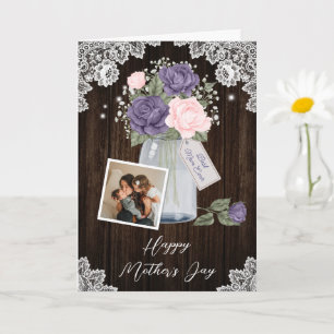 Rustic Purple Pink Floral Photo Happy Mother's Day Card