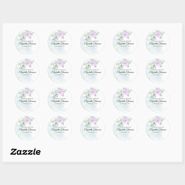 Rustic Purple Rose Eucalyptus Memorial Funeral Classic Round Sticker (Sheet)