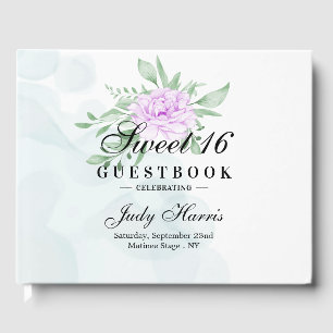 Rustic Purple Rose Eucalyptus Sweet Sixteen Guest  Guest Book
