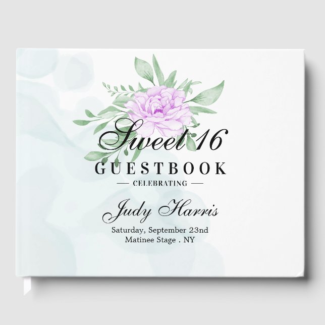 Rustic Purple Rose Eucalyptus Sweet Sixteen Guest  Guest Book (Front)