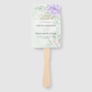Rustic Purple Rose Floral Eucalyptus Boho Wedding Hand Fan