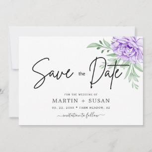 Rustic Purple Rose Floral Eucalyptus Boho Wedding Save The Date