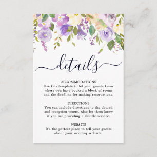 Rustic Purple Rose Floral Wedding Details Card