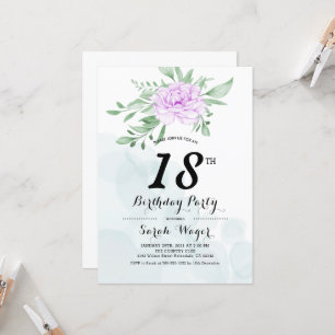 Rustic Purple Rose Leaves Greenery 18th Birthday Invitation