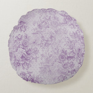 rustic purple, shabby chic,pale lavender florals, round cushion