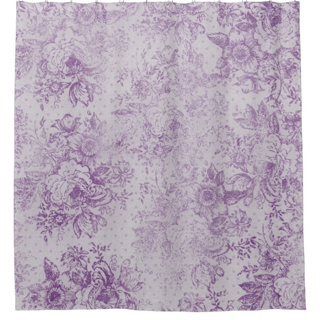 rustic purple, shabby chic,pale lavender florals, shower curtain (Front)
