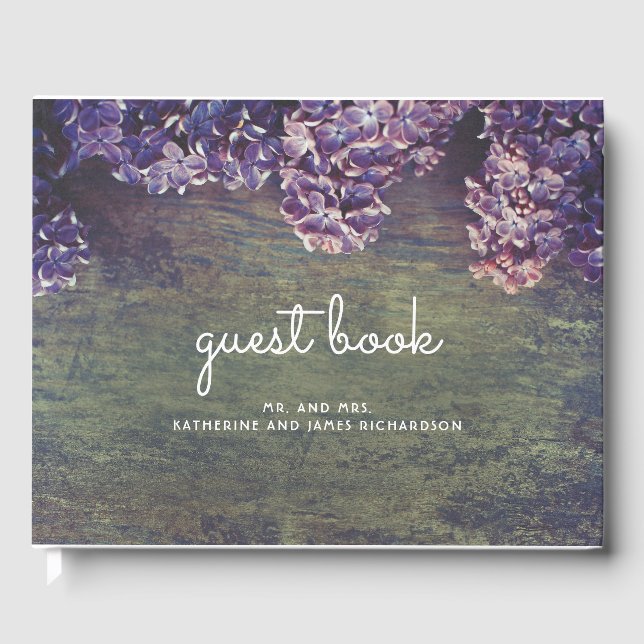Rustic Purple Spring Lilacs Wedding Guest Book (Front)