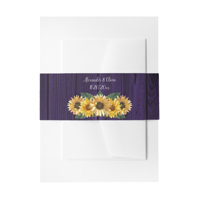 Rustic Purple Sunflower Invitation Belly Band (Front Example)