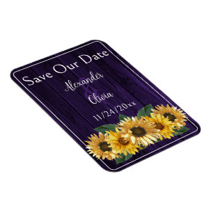 Rustic Purple Sunflower Save The Date Magnet