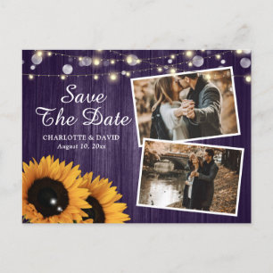 Rustic Purple Sunflower Save The Date Photo Announcement Postcard