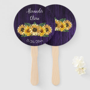 Rustic Purple Sunflower Wedding Favor Hand Fan