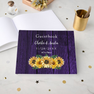Rustic Purple Sunflower Wedding Guest Book