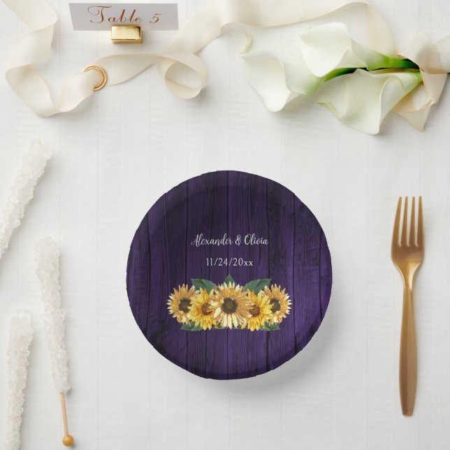 Rustic Purple Sunflower Wedding Paper Bowls Paper Plate (Wedding)
