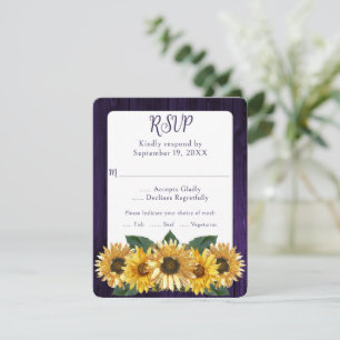 Rustic Purple Sunflower Wedding RSVP Card